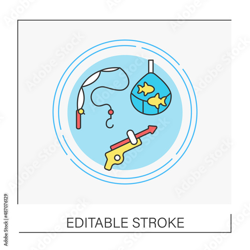 Harpoon concept line icon. Long spear-like harpoon for fishing, whaling, sealing. Fishing industry. Vector isolated conception metaphor illustration.Editable stroke