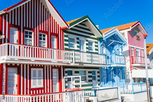 Typical colorful houses in Costa Nova, Portugal.