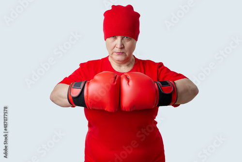 Granny boxer in red on a white background. © Zuev Ali