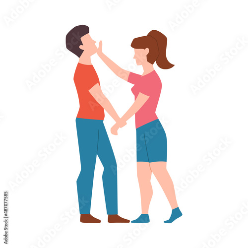 Woman demonstrating self defense technique, flat vector illustration isolated.