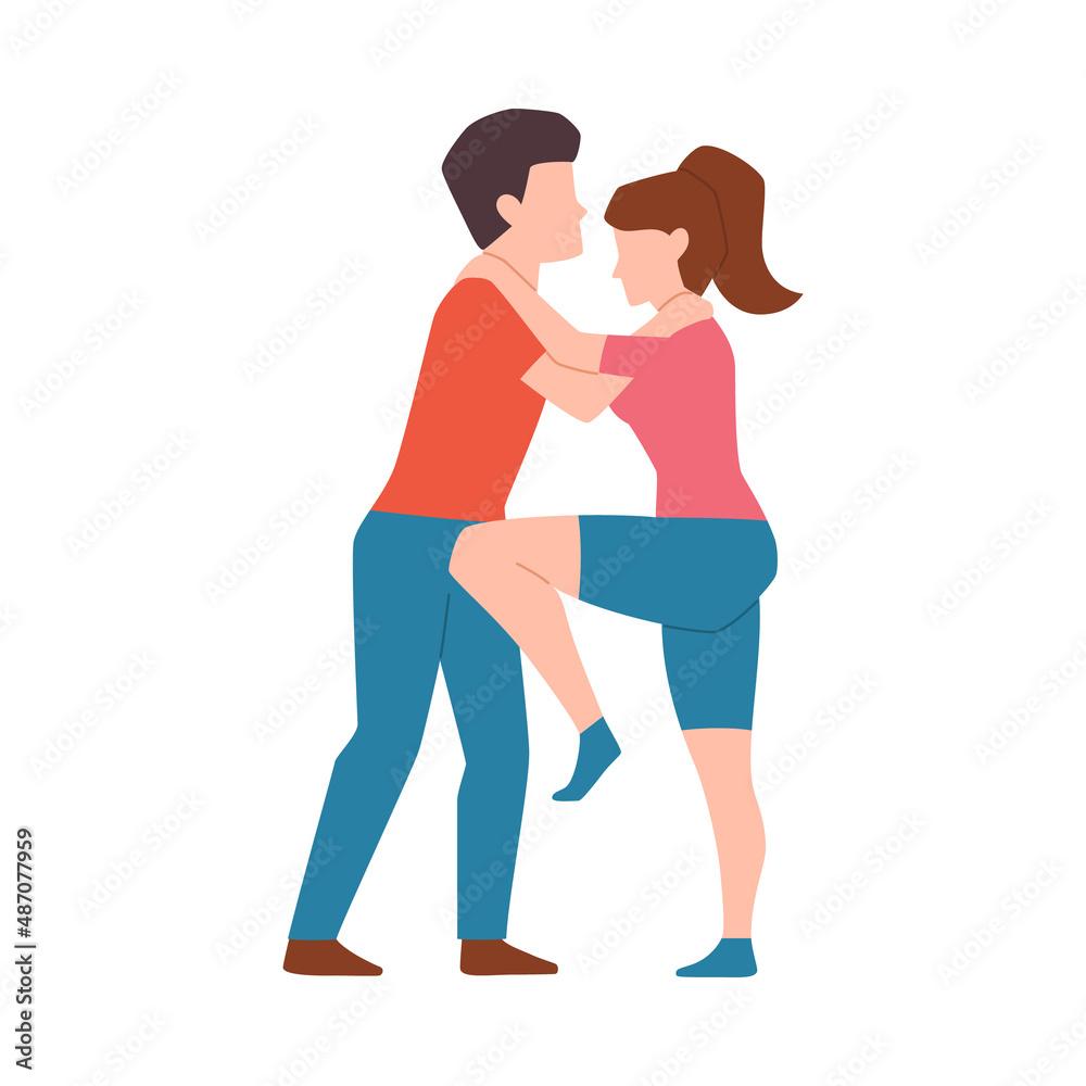 Female self defense training or course, flat vector illustration isolated.