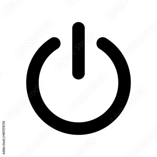 Power icon. Button start. Black symbol off isolated on white background. Sign switch for design prints. Flat circle pictogram. Silhouette shutdown computer. Round energy simbol. Vector illustration