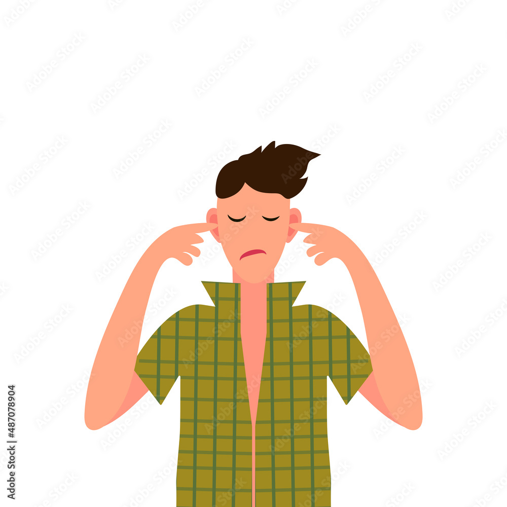 The man who does not want to hear anything. Concept vector illustration great for web-sites, books, magazines. Isolated on white.