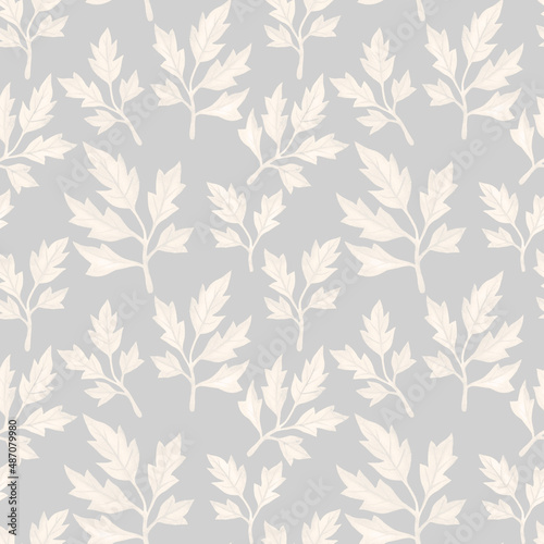 Wallpaper Mural Floral background with leaves watercolor in hand drawn style. Spring leaves seamless pattern on grey. Foliage illustration for paper, textile, wrapping and wallpaper. Torontodigital.ca