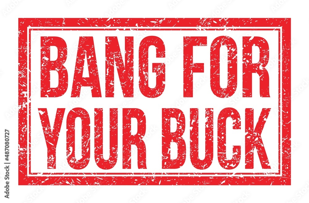 BANG FOR YOUR BUCK, words on red rectangle stamp sign BANG FOR YOUR BUCK, words on red rectangle stamp sign