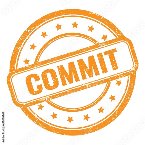 COMMIT text on orange grungy vintage round stamp.