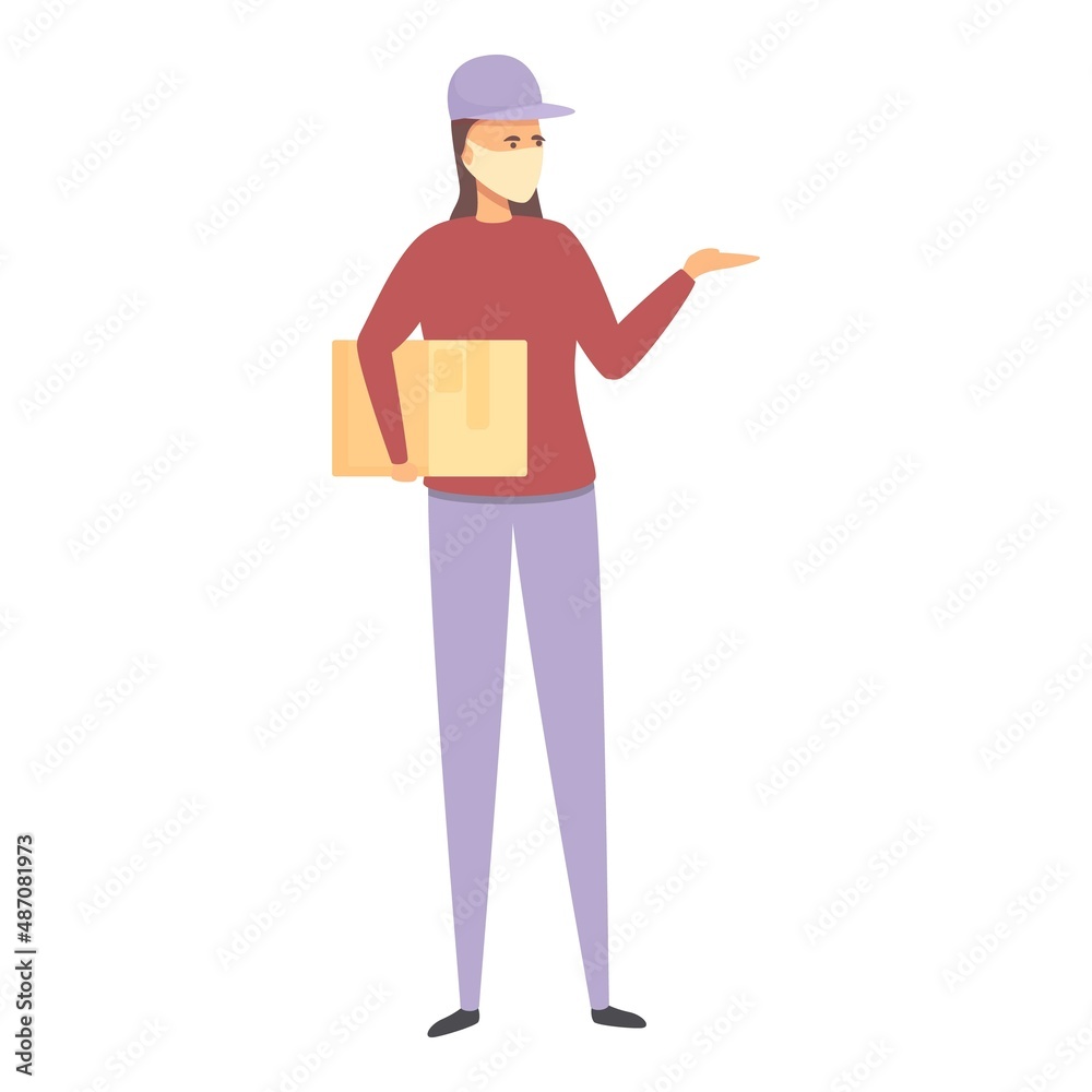 Parcel courier in mask icon cartoon vector. Business safety. Medical mask