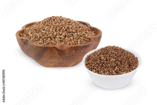 Buckwheat on an isolated white background. Buckwheat in bowls