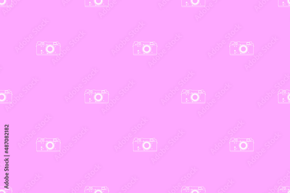 Seamless pattern from old drawn cameras. Background on the theme of photography and photographic equipment.