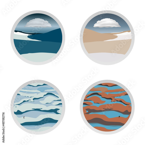 Set of four vector landscape illustrations. Peaceful nature background, banner, poster, cover.