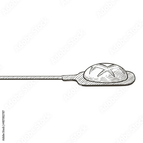 Vector loaf of bread. Rye rounde bread whole grain bread. Baked bread. Sketch realistic line vintage logo, icon illustration