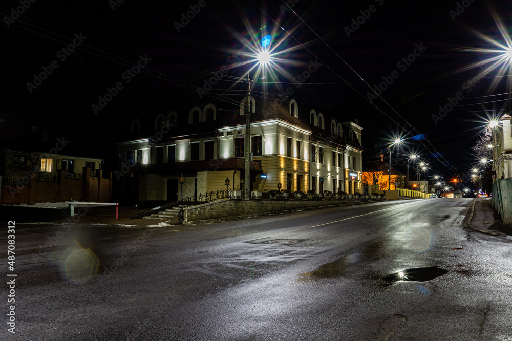 Naklejka premium Night city of Lutsk Ukraine travel journey