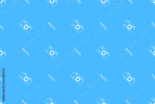 Seamless pattern from old drawn cameras. Background on the theme of photography and photographic equipment.
