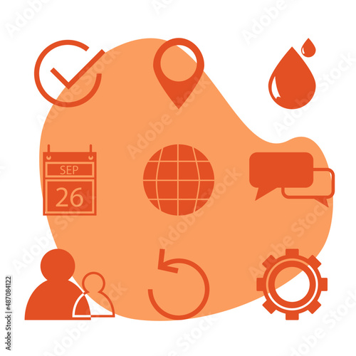 Vector illustration of icons for business, banking, contacts, eco, marketing. Set of linear symbols.