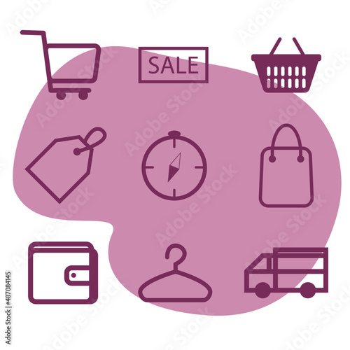 Vector illustration of icons for business, banking, contacts, eco, marketing. Set of linear symbols.