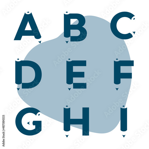 Vector font and alphabet. Alphabet of pencils.
