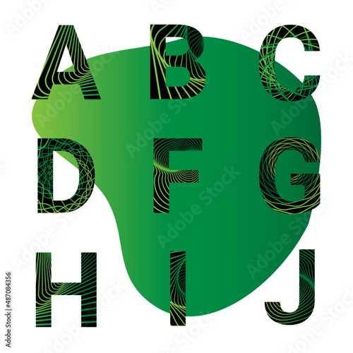 Vector font and alphabet. Abstract green alphabet.