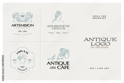 Antique Greek classic statues vector logo set. Modern tattoo and logotip.