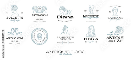 Antique Greek classic statues vector logo set. Modern tattoo and logotip.