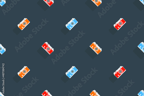 Seamless pattern from old drawn cameras. Background on the theme of photography and photographic equipment.