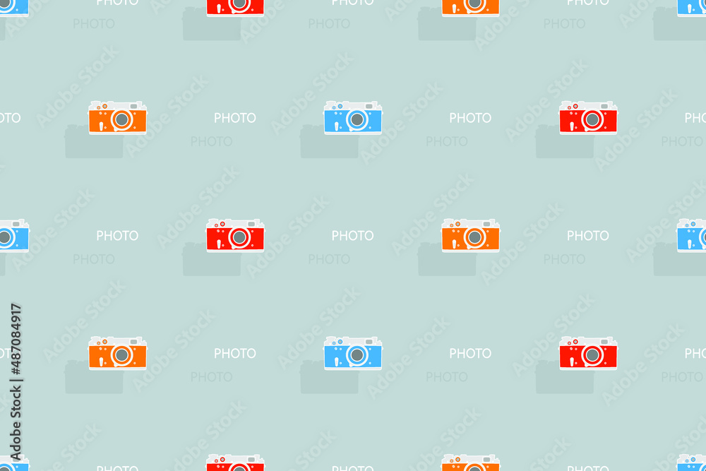 Seamless pattern from old drawn cameras. Background on the theme of photography and photographic equipment. Seamless pattern from old drawn cameras. Background on the theme of photography and photographic equipment.