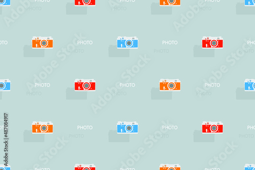 Seamless pattern from old drawn cameras. Background on the theme of photography and photographic equipment.