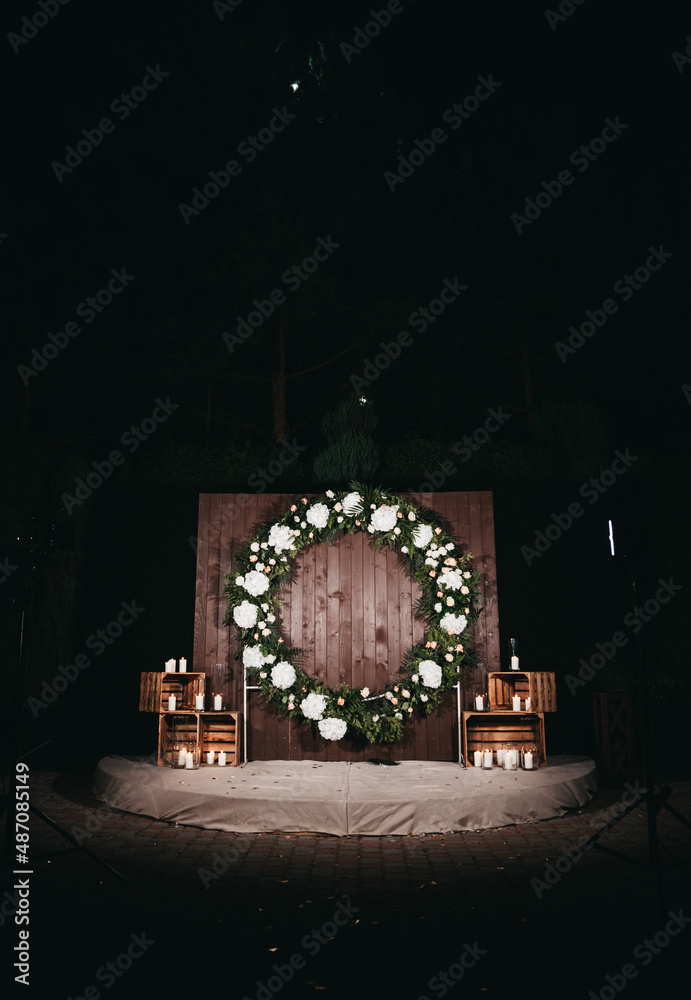 wedding photo area. Wedding arch. Decor.