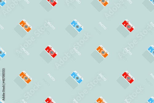 Seamless pattern from old drawn cameras. Background on the theme of photography and photographic equipment.