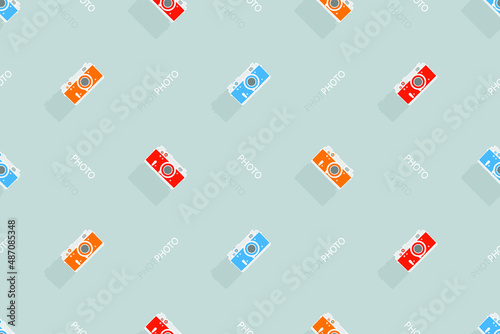 Seamless pattern from old drawn cameras. Background on the theme of photography and photographic equipment.