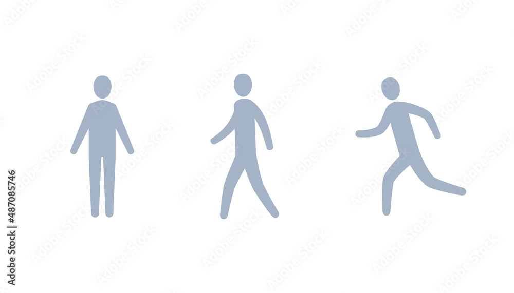 Human movement icon. Vector illustration set of standing, walking, running man. Human movement icon. Vector illustration set of standing, walking, running man.