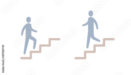 Human movement icon. Vector illustration set of up and down stairs,