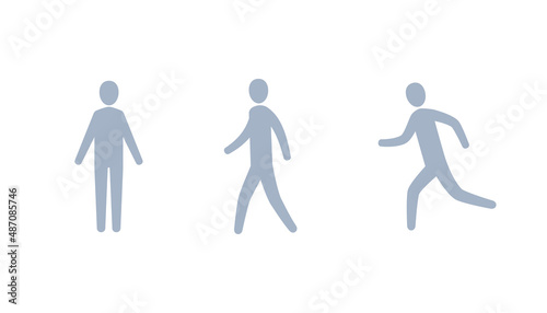 Human movement icon. Vector illustration set of standing  walking  running man.