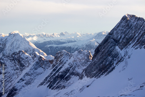 European Alps from the top of Zugspitze - Germany s tallest mountain