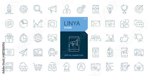 LINYA Digital Marketing Icons Pack. Thin line icons set. Flaticon collection set. Simple vector icons