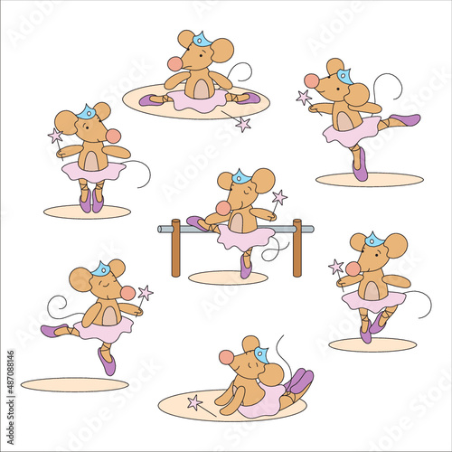 Set of ballet pose ballerina mouse