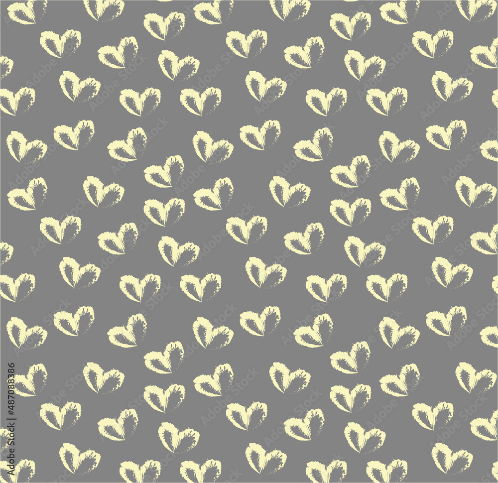 Seamless pattern of hand drawn hearts in pastel yellow color on gray background Seamless pattern of hand drawn hearts in pastel yellow color on gray background