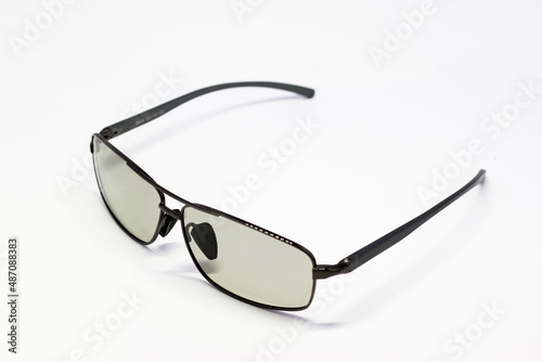 black sunglasses gray clear glass lens stylish sunglasses isolated on a white background