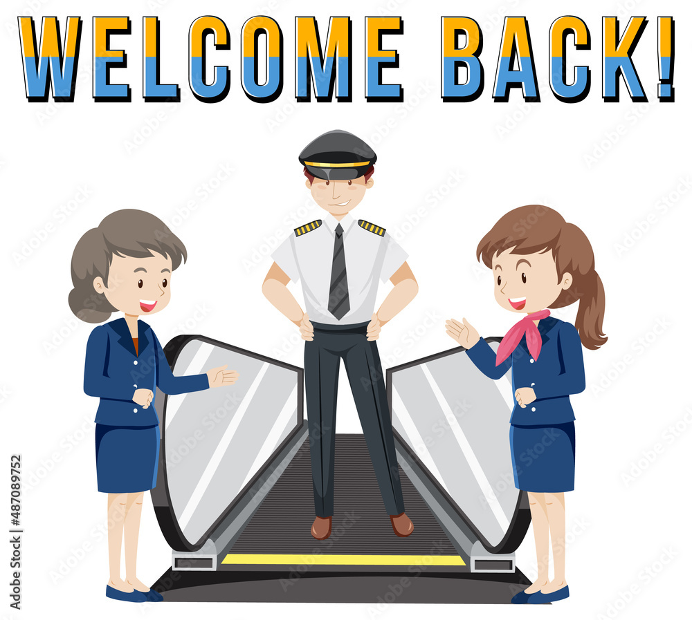 Welcome Back typography design with aircrew characters