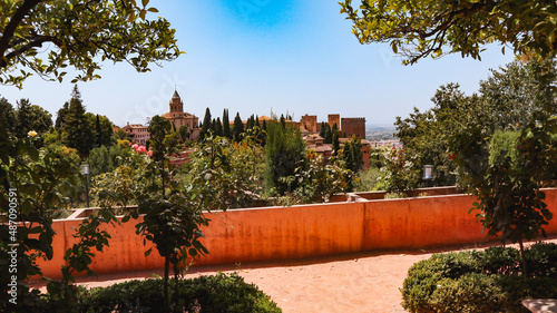 garden in the park Alhambra gardens, Granada, Spain