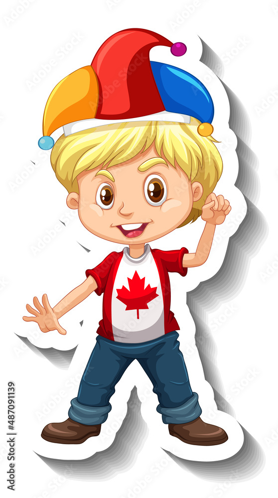Sticker Canadian boy wearing Jester hat