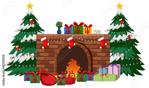 Fireplace decorated with Christmas elements