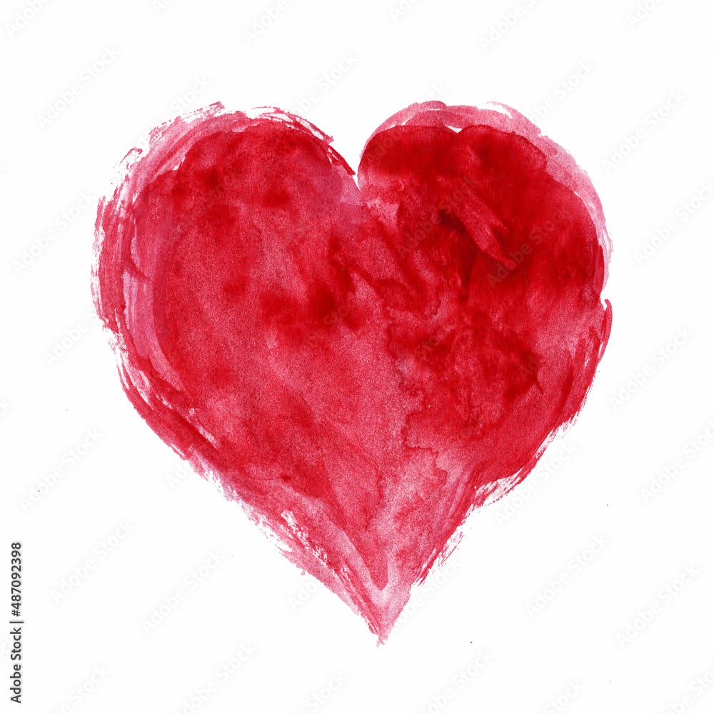 Big red heart on a white isolated background. Hand drawn heart with acrylic paints. Heart in the form of smears of paint. Big red heart on a white isolated background. Hand drawn heart with acrylic paints. Heart in the form of smears of paint.