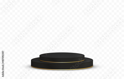Vector black podium png. Black pedestal on an isolated transparent background. Podium for advertising, podium for products. PNG.