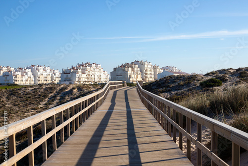 natural wooden walkway in Peniche, Portugal in day light photo