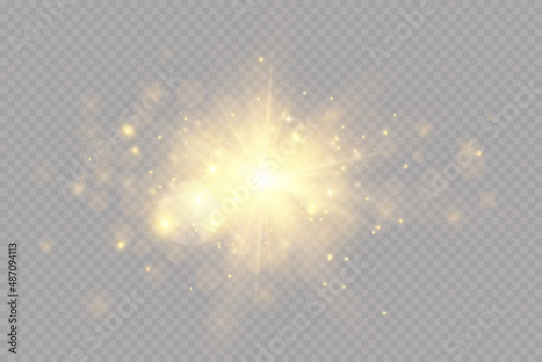 Gold stars, glow effect, glowing lights, sun.Vector.