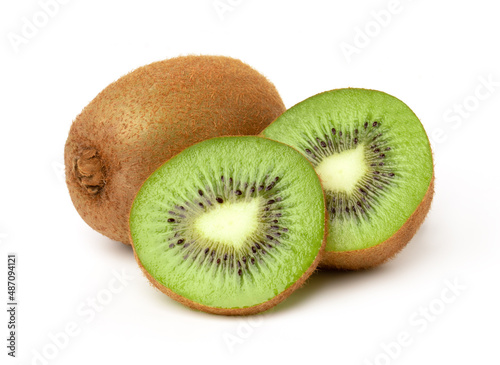 Kiwi fruit and Slices isolated on white background, Juicy kiwi..