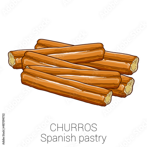 Churros Spanish Pastry Pattiserie Cake Colorful Vector Illustration