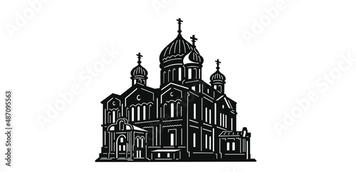 Black and white image. The silhouette of ancient cities.
 Drawing for stencil, printing, laser cutting.
