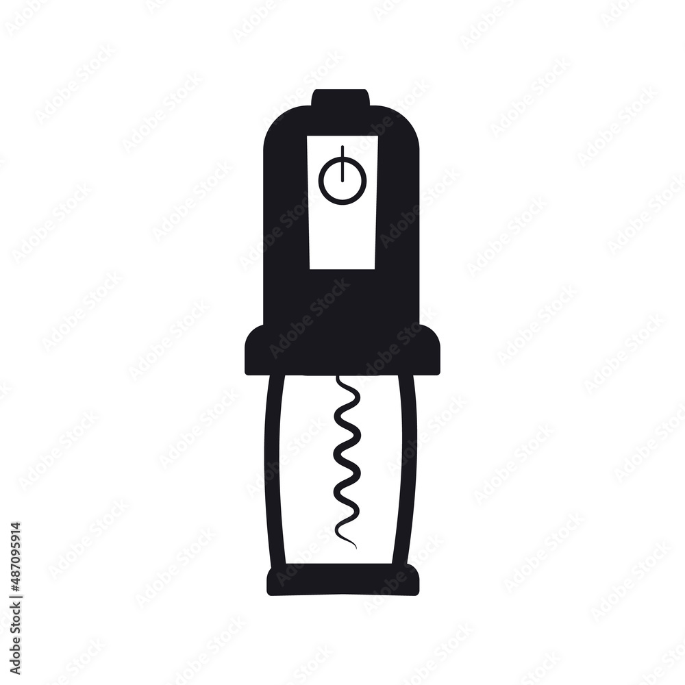 Electric corkscrew. Household kitchen appliance for opening bottles of wine, champagne, quality vegetable oil, vinegar. Vector illustration, icons isolated Electric corkscrew. Household kitchen appliance for opening bottles of wine, champagne, quality vegetable oil, vinegar. Vector illustration, icons isolated