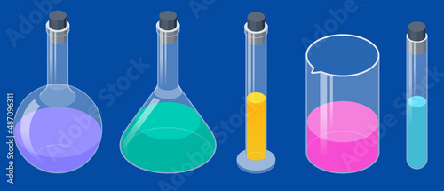 Isometric Analysis Lab, Chemical Laboratory Science. Lab chemical tubes set